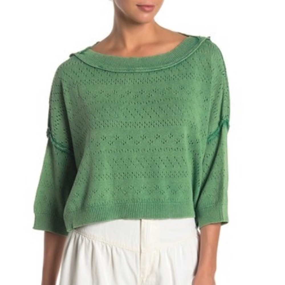 Free People Sandcastle Crop Sweater Medium Green